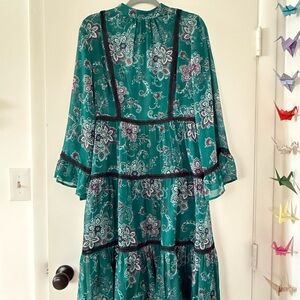 Modcloth Teal Floral Long Sleeve Dress
